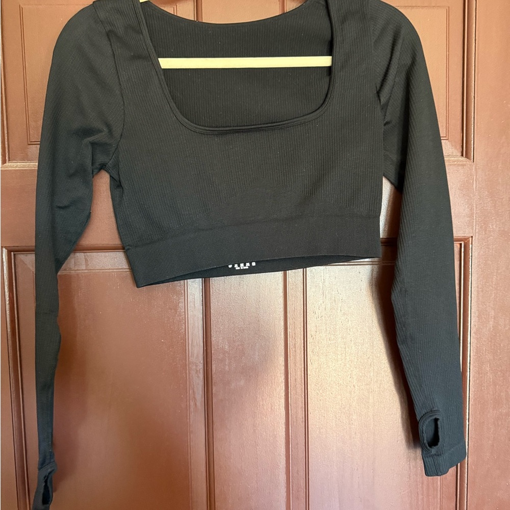 Black Long Sleeve Square Neck Top